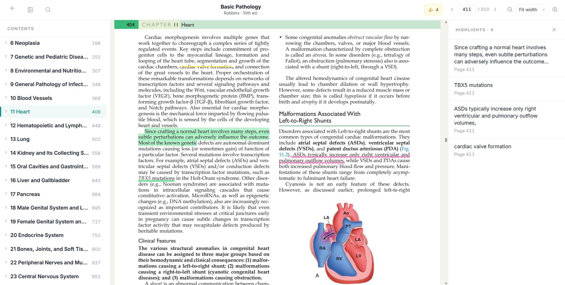Reader view showing a textbook page with highlights.